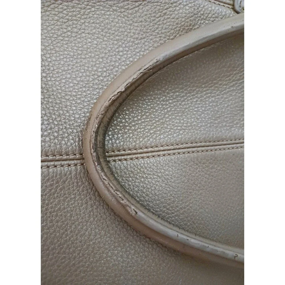Tory Burch Dakota Lg Hobo Satchel Clay Beige Pebbled Leather Gold Logo w Dustbag